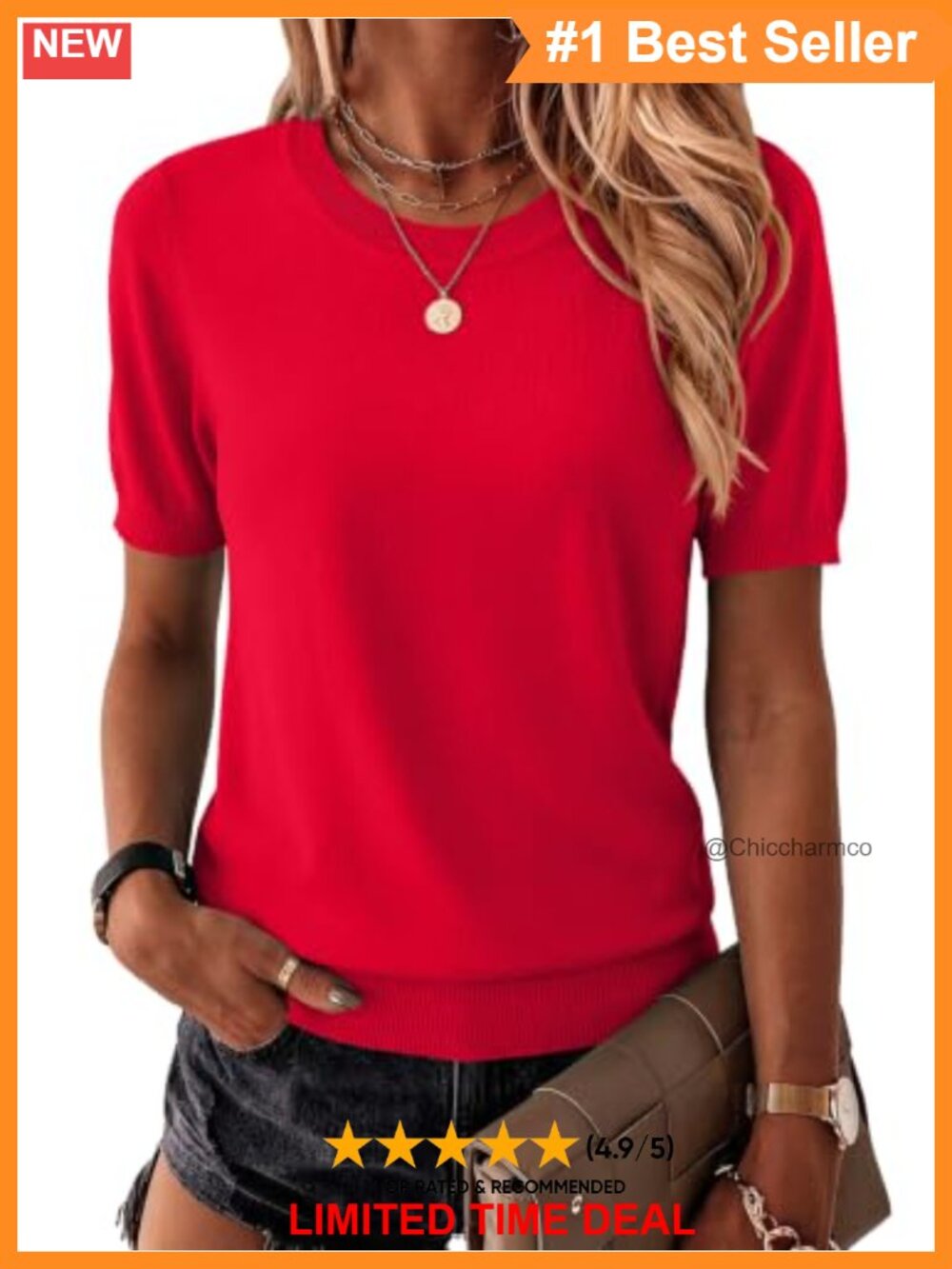 Short Sleeve Crewneck Ribbed Knit Pullover Sweater